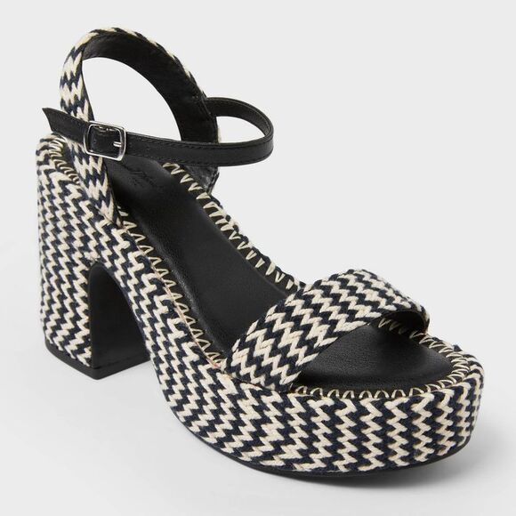 Universal Thread Shoes - Women's Madeline Woven Platform Sandal Heels with Memory Foam Insole - Black 7